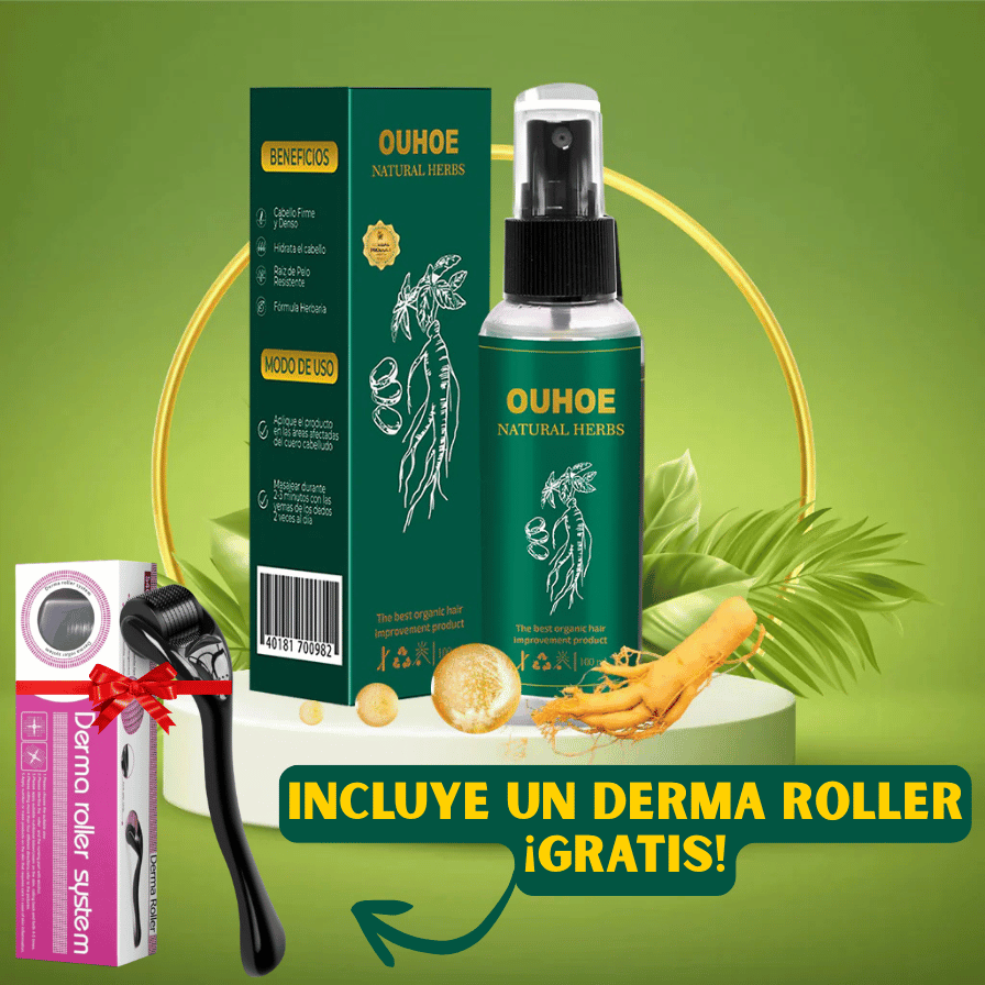 Ouhoe™ Elixir Capilar + Derma Roller de regalo: Recupera tu Cabello y detiene la caída, fórmula herbal con ginseng y jengibre